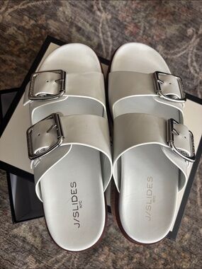 Nib white leather Belinda sandals J/Slides NYC